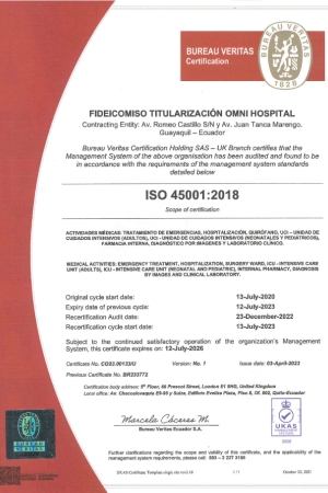 CERTIFICACIÓN ISO 45001 (OMNI HOSPITAL)